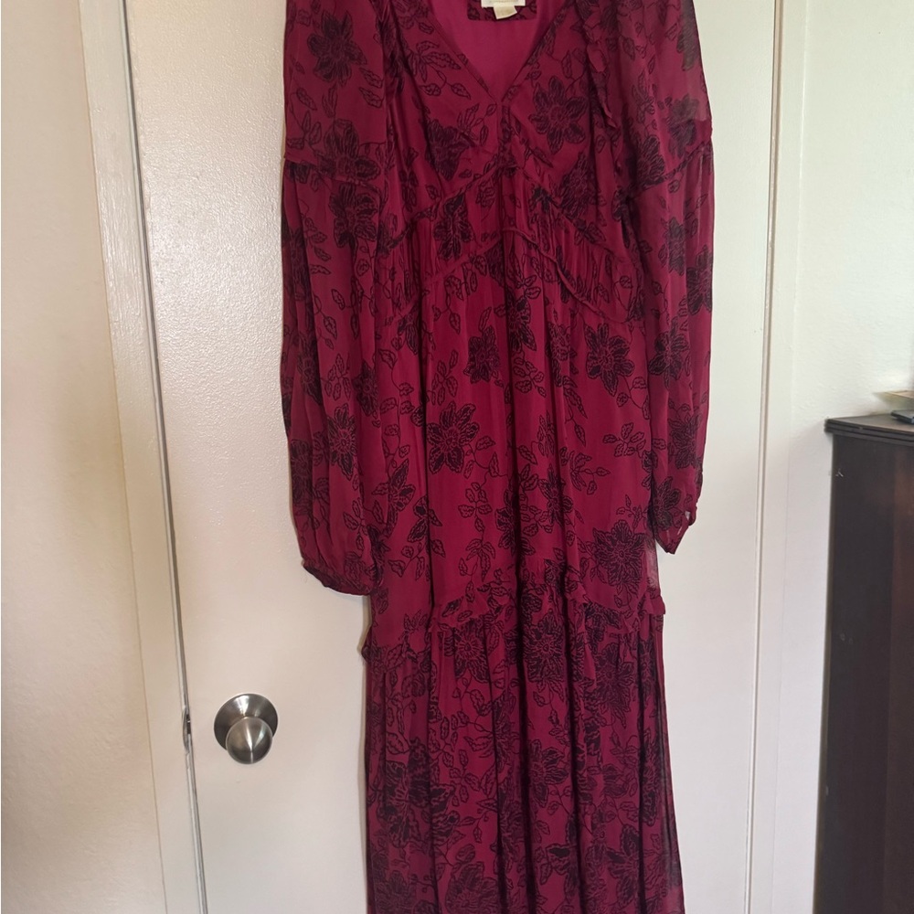 Maeve Red Bishop Sleeve V-Neck Gown